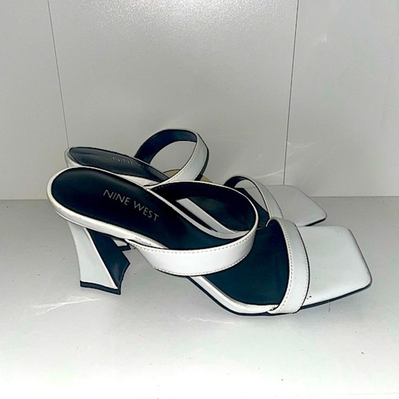 Square toe modern White heels slip on heels double strap heels chunky heel block - Picture 7 of 7